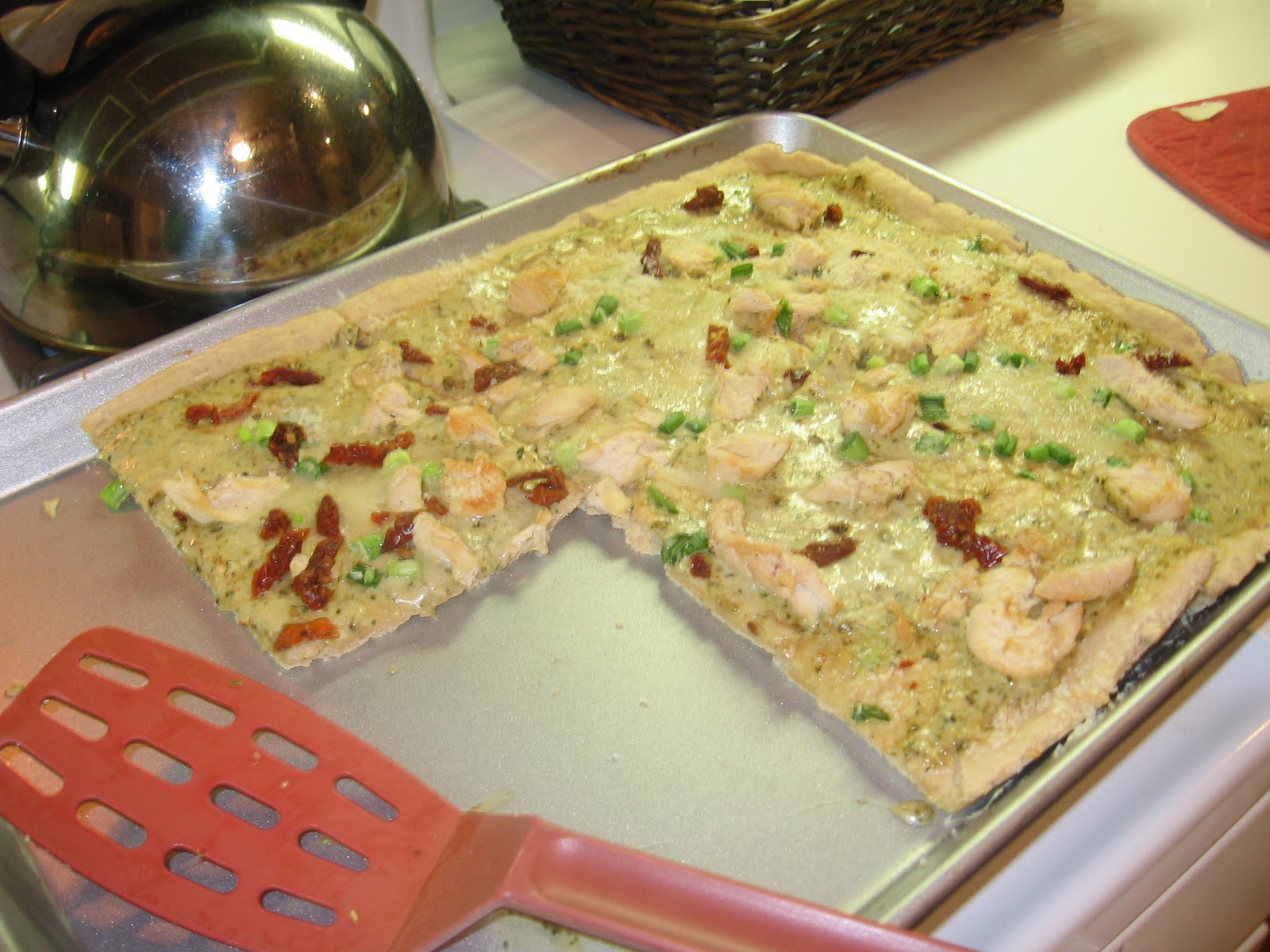 Knead Delicious Creamy Chicken AlfredoPesto Pizza