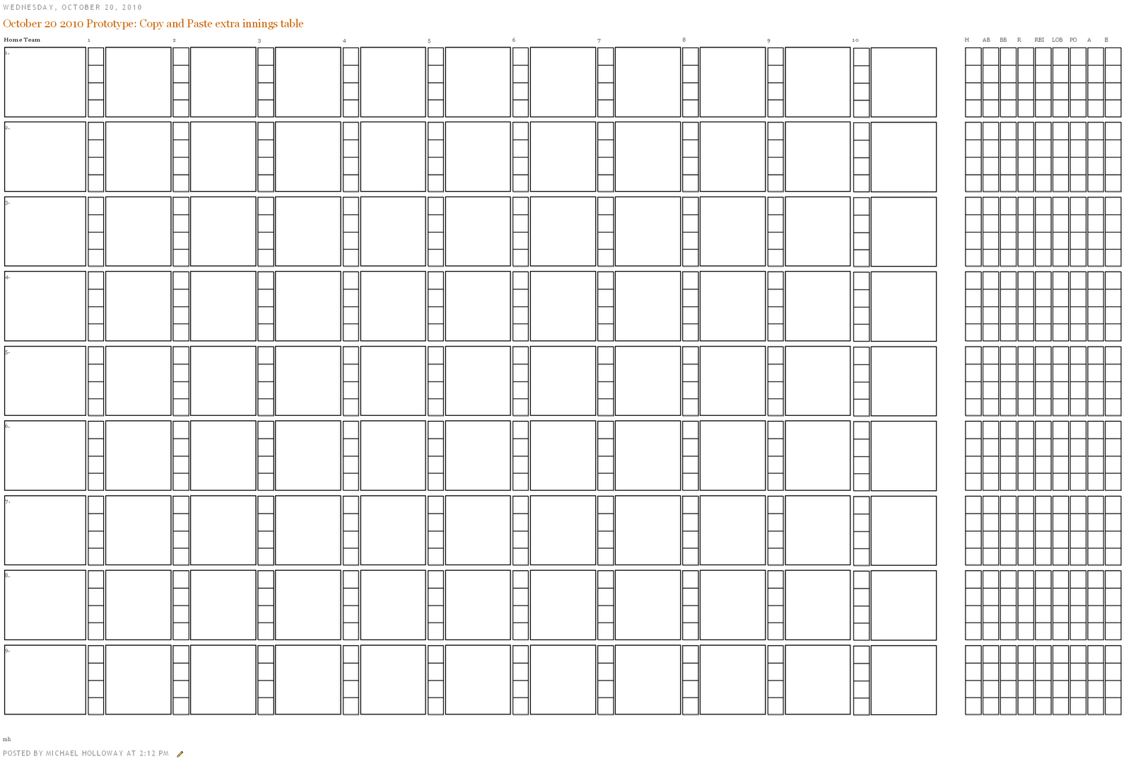 score card for baseball