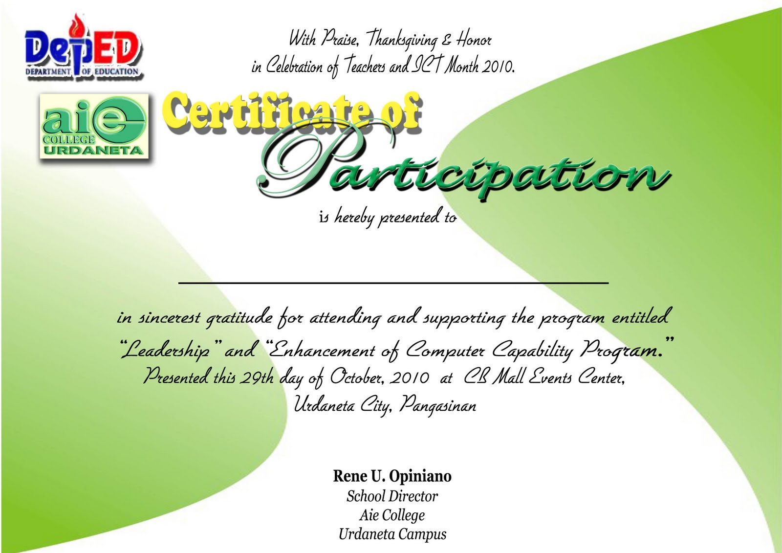 blank certificates of participation