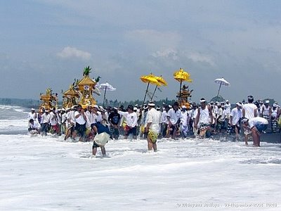 Tradition Melasti in Kuta Beach,Bali