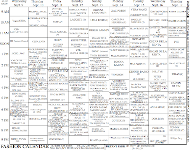 Fashion Week Schedule on Also A First Draft Of New York S Fashion Calendar