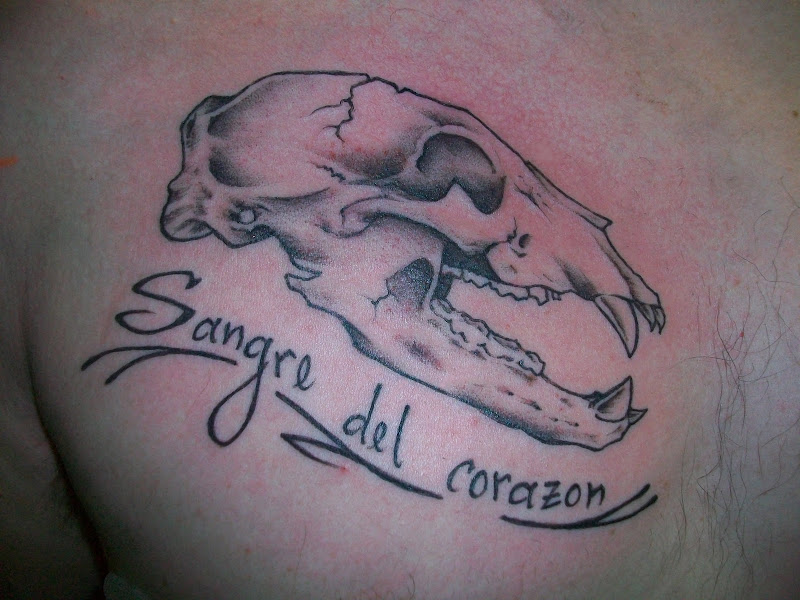 Bear Skull; Black and Grey; Chest; Tattoo title=