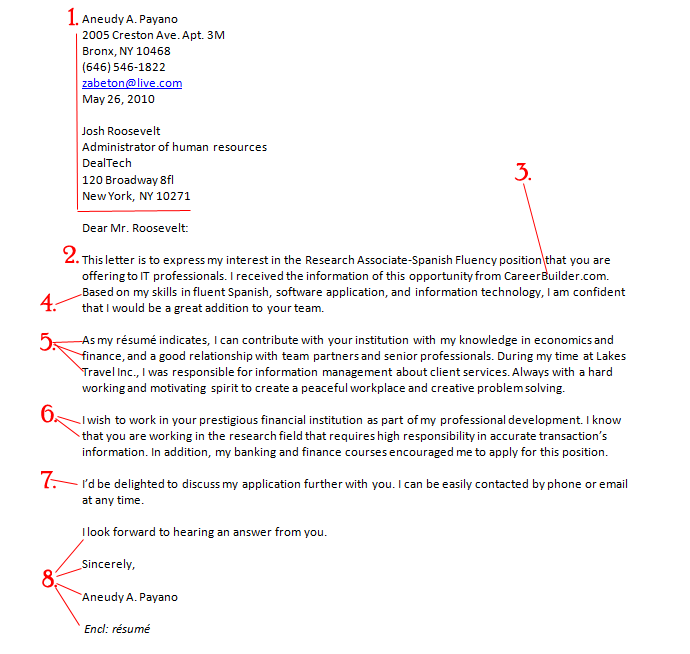 ejemplo de cover letter