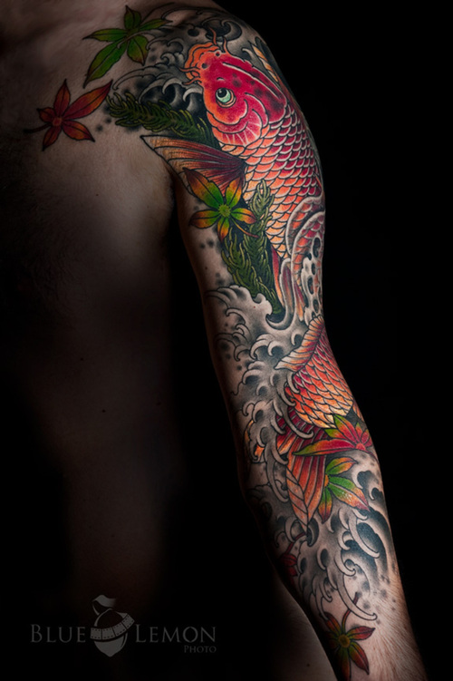 The most popular design is the Koi fish tattoo which originated in Japan and