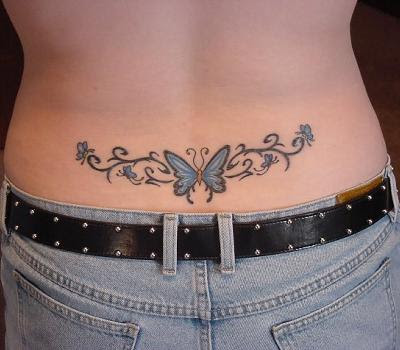 Blue Color Lower Back Butterfly Tattoos