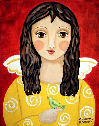 Angel with green bird