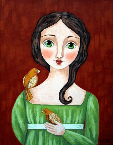 Girl with Parrots