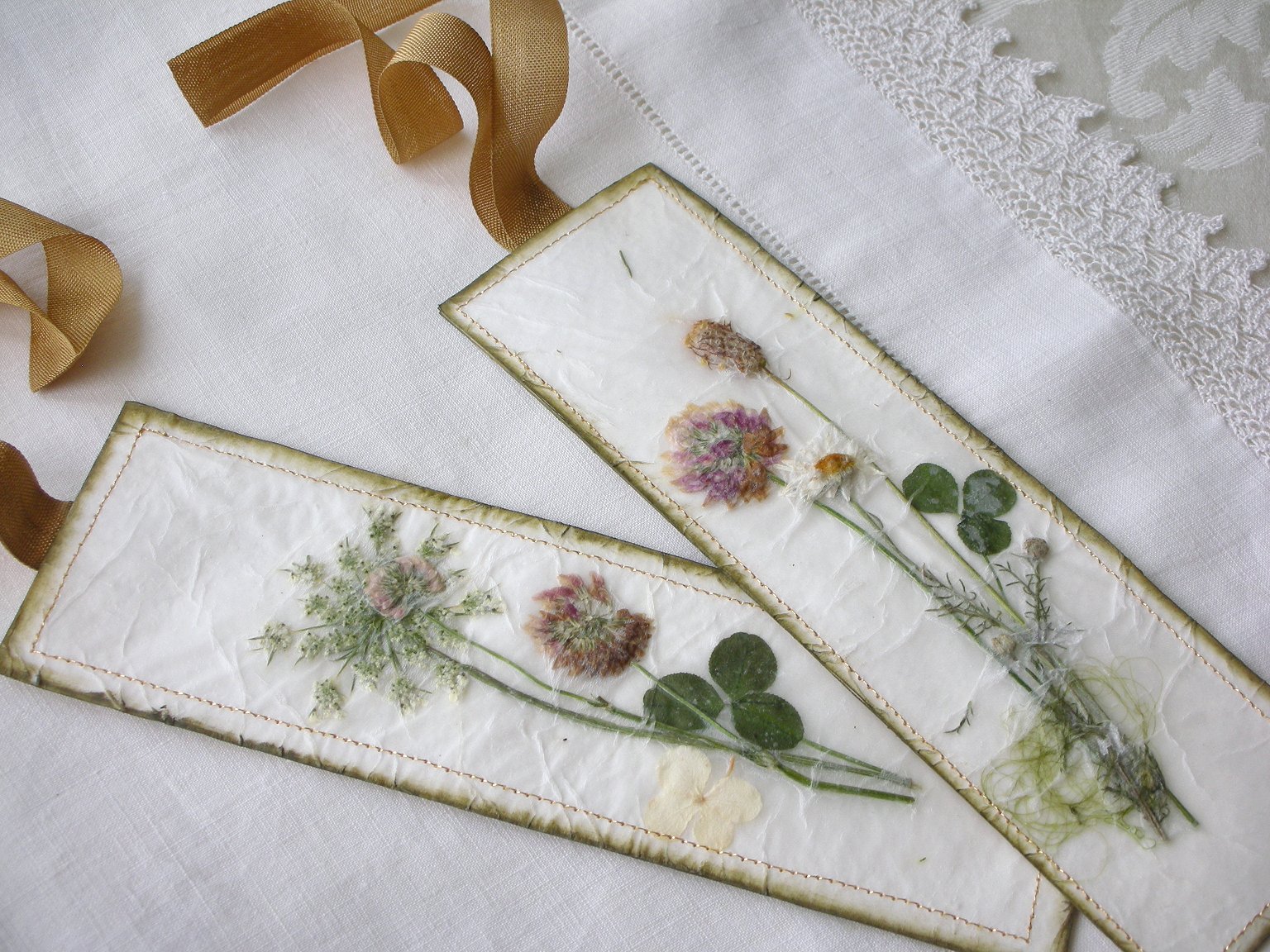 Dried Flowers Pasted on Handmade Paper - Bookmark