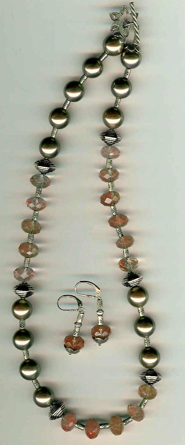 52. Shell Pearls, Cherry Quartz with Karen Hill Thai Sterling Silver + Earrings