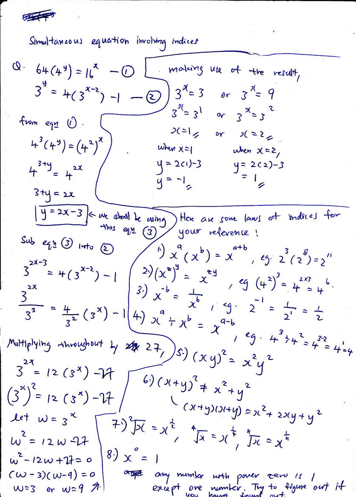 THE MATHS CLINIC Simultaneous equation involving indices(question