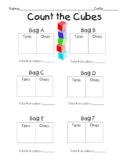 Count the Cubes Tens and Ones Recording Sheet