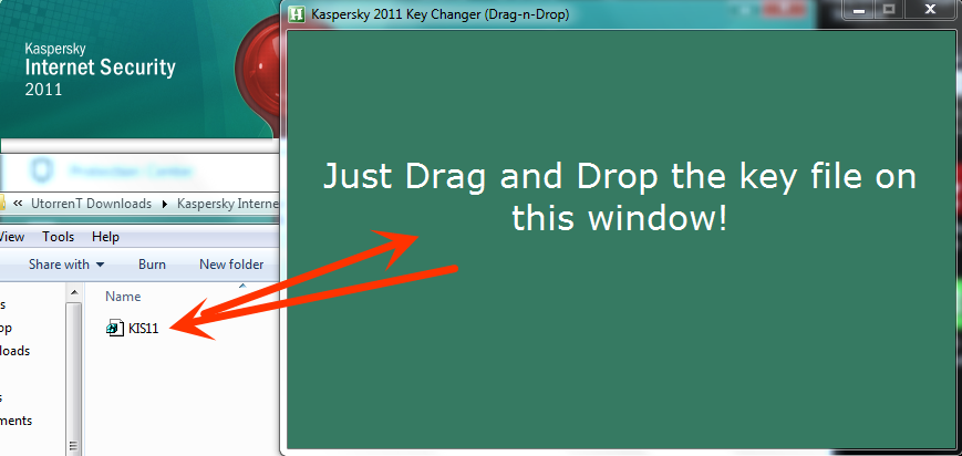 أداة رائعة وصغيرة الحجم لتركيب مفتاح  2012 و kaspersky 2011  بالسحب والإفلات دون فصل الانترنت