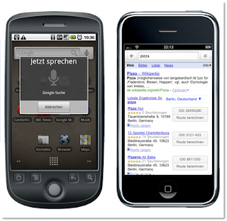 Zwei Handys zeigen Search by Voice