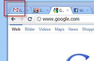 Ein Screenshot zeigt Tabs in einem Browser. Eines davon hat das Gmail Icon und zeigt eine 4 an.