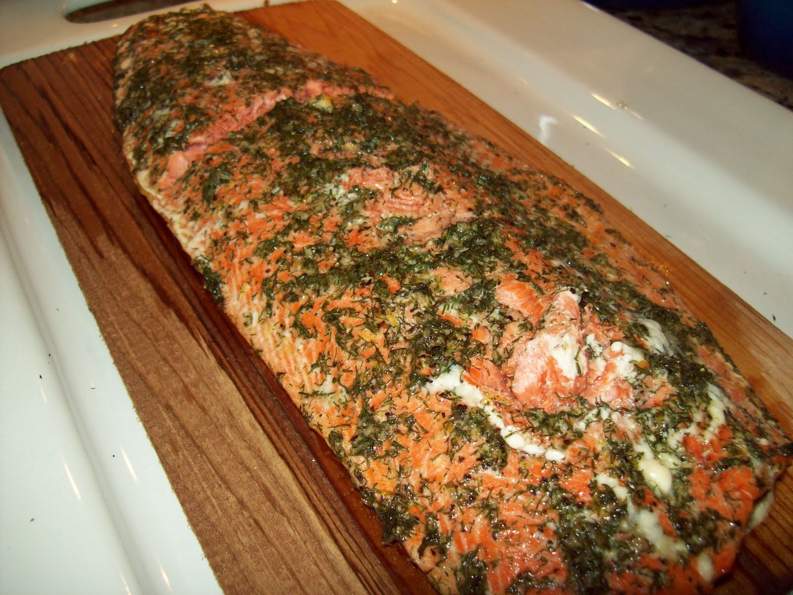 Lori's Test Kitchen Dill Cedar Plank Salmon