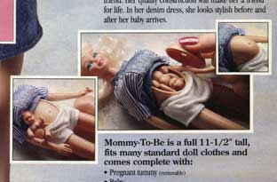 Closeup showing how the baby can be removed and replaced with a flat stomach