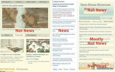 Home page of the Strib with labels to show how little is news