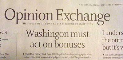 Star Tribune op-ed headline reads Washinon (sic) must act on bonuses