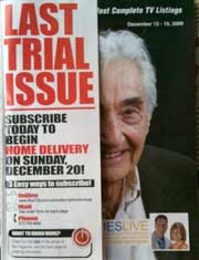 Cover of the Star Tribune's On TV Magazine with half of Howard Zinn's face showing under a LAST TRIAL ISSUE wrapper