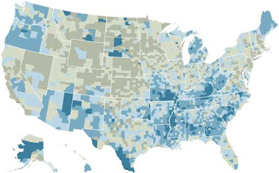 New York Times food stamp map, showing blue and gray for each county in the US