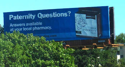 Billboard for a DNA-based paternity test, sold in drugstores