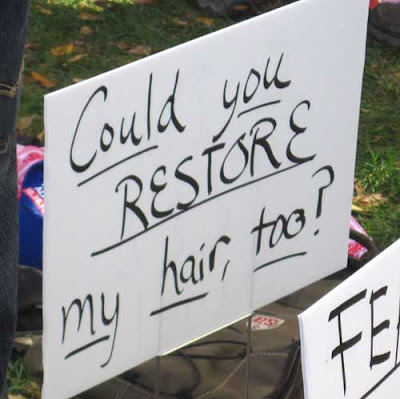 Could you restore my hair, too? black marker on white poster board