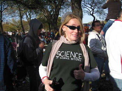 Green t-shirt with white letters, reading SCIENCE It works, bitches