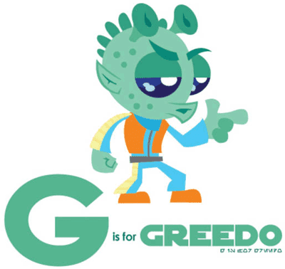 G is for Greedo, Star Wars character as alphabet illustration