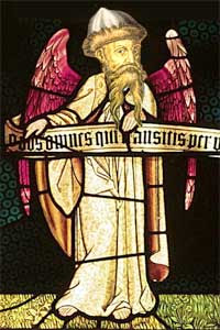 Gutenberg's head imposed onto an angel's body