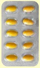Ten yellow pills in a silver blister pack