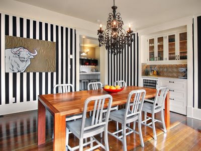 pink and white striped wallpaper. black and white stripes