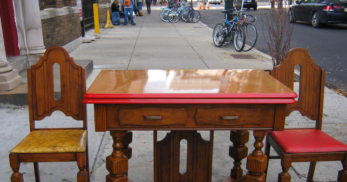 Uhuru Furniture & Collectibles 1930s Enamel Table and 2 Chairs SOLD