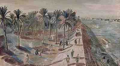 Unknown War Artist - Baghdad: the River Tigris and camp of Hygiene Section, an Indian Unit