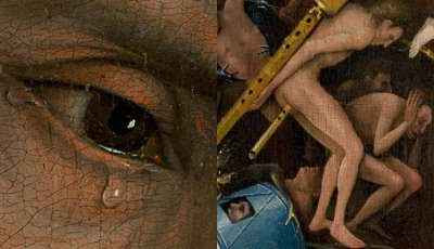 Details from left: Roger van der Weyden - Descent of Christ from the Cross, right: Hieronymus Bosch - Garden of Earthly Delights triptych
