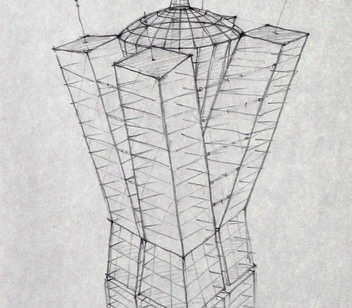 Architekturzeichnungen Sich An Der Spitze Teilendes Hochhaus