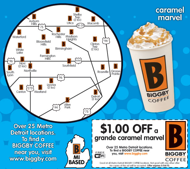 Staying Lean in Oakland County Biggby Coffee 1.00 off any Caramel