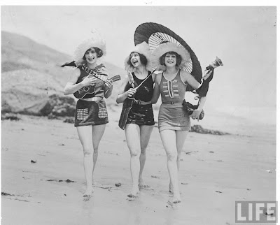 vintage old  print 1920's  bathing beauties beach models black white photo USA 