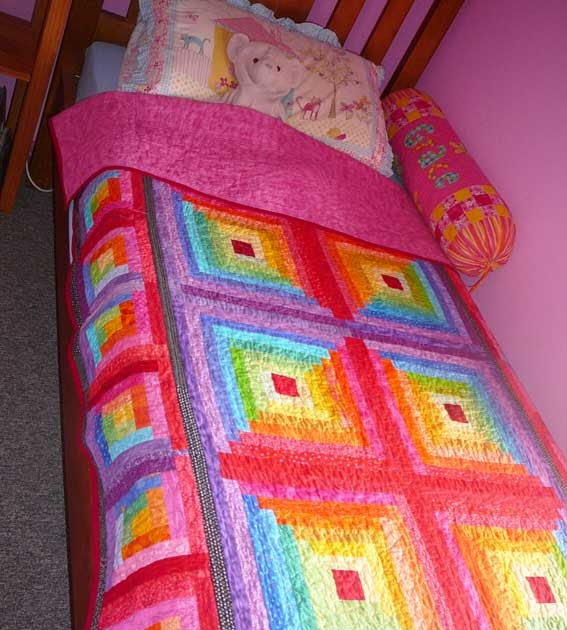 Patchy Work of Mini Grey Grace's Rainbow Log Cabin Quilt Finished!