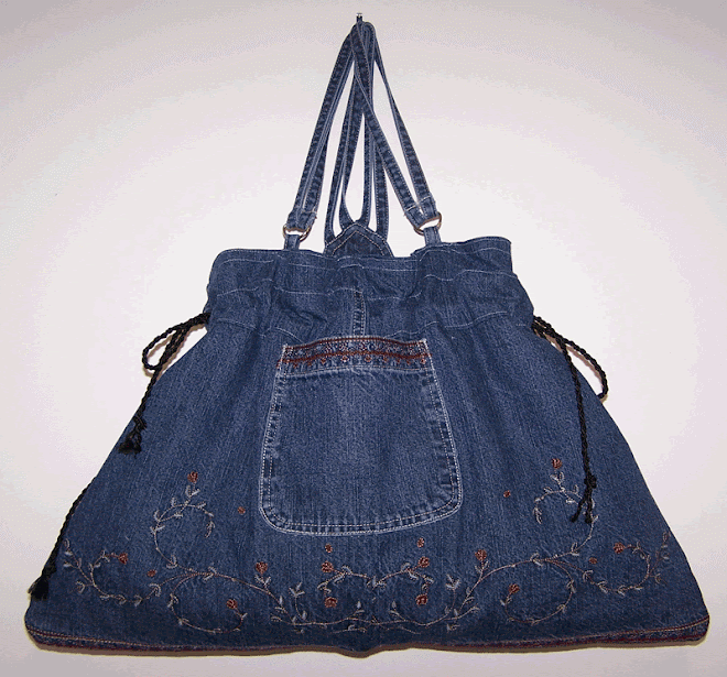 Handmade Embroidered Flowers Denim Handbag Purse Gypsy Tote