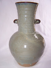 Stoneware Fluted Vase in Variegated Blue