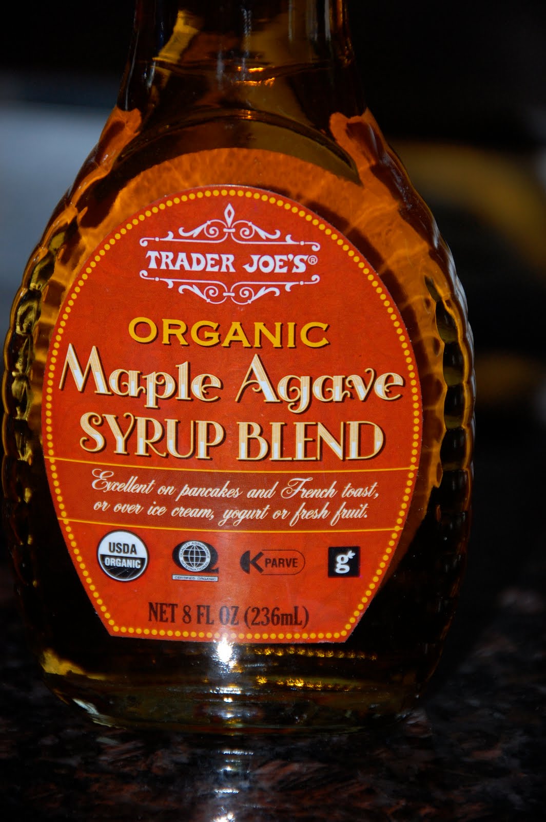 What my kids are eating Maple Agave syrup from Trader Joe's