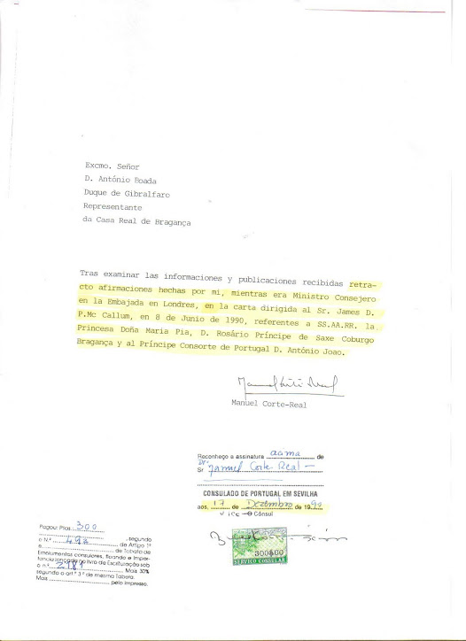 RITRATTAZIONE DELLE DIFFAMAZIONI DA PARTE DI MANUEL CORTE REAL.