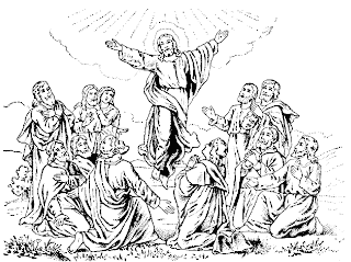 Jesus Christ ascension at twelve apostles and people to the god coloring page for Children to draw colors download free Christian religious photos and pictures