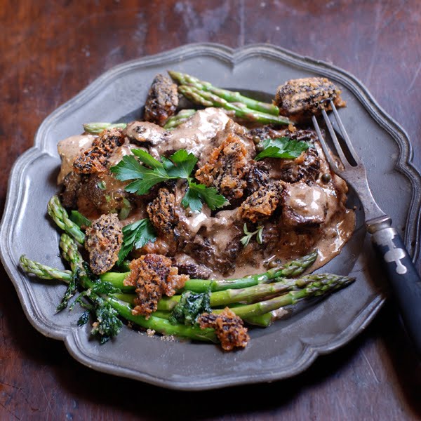 lostpastremembered Morels Creamed and Deep Fried with Beef on Pastry