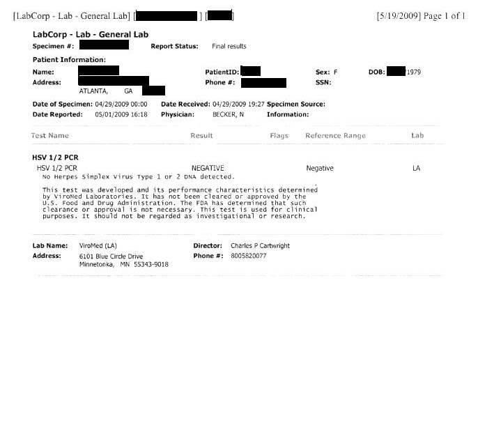 My Resolve Herpes Journal Copy of My Negative PCR and IgG Test Results