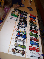 All the cars entered at this years Pinewood Derby