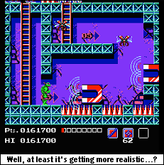 You could theoretically argue that the magnet is actually attracting the metal in their weapons, but that explanation obviously doesn't work for Donatello, who uses a wooden bo. So let's quit the Turtles apologetics and just accept that this game is terrible. Opposites attract?