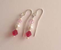 SS  Red, Pink Pearl Earrings $20.00