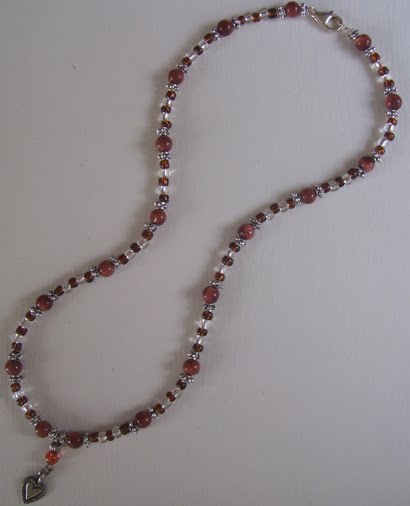 20" Heart Maroon Bead Pendant Necklace (gift to my niece Sara)