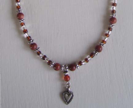 Heart & Maroon Bead Pendant Necklace